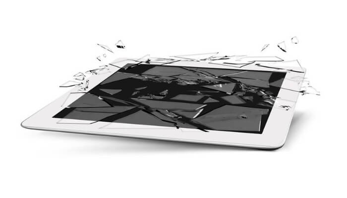 Close-up of a cracked tablet screen